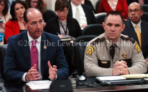 Rep. Rocky Adkins and Sheriff Johnny Bivens address the House Judiciary Committee on a proposed synthetic drug bill.