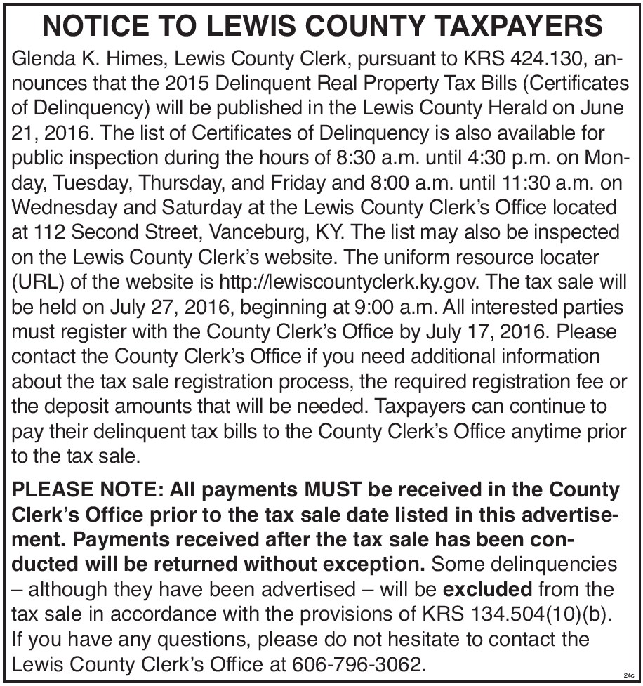 Notice to Lewis County taxpayers
