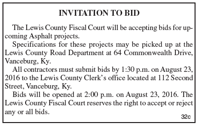 Lewis County Fiscal Court Invitation to Bid Asphalt