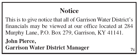 Garrison Water District, Public Notice