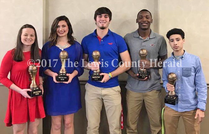 Left to right, Gracie Yates, Abby Pick, Isaac Kelly, Tay Offutt and Trevin Ellis. The players were recognized Monday at Carter Caves State Park. - Joe Hampton Photo
