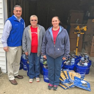 Lowe's delivered cleanup kits for Lewis County residents whose homes were damaged by the storms on Wednesday. Lowe's representatives delivered the kits to Judge Executive Todd Ruckel.