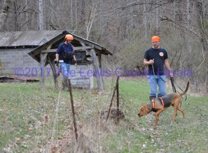 A K9 team with Rough Terrain Search and Rescue on McDowell Creek in search for missing Vanceburg man. - Dennis Brown Photo