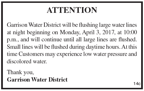 Garrison Water District, Flushing Large Water Lines