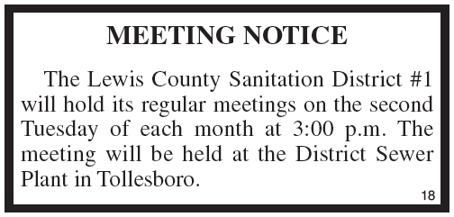 Meeting Notice, Lewis County Sanitation District #1