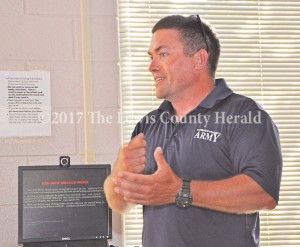 MSgt. James Stone outlines a planned JROTC obstacle course to members of the Lewis County Board of Education. The board approved the design and implementation of the obstacle course to be created by members of the JROTC and JROTC Booster Club. - Dennis Brown Photo