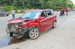The driver of this Pontiac Vibe was taken to the hospital following an accident Sunday at the intersection of the AA Highway and Ky. Rt. 59 in Vanceburg. - Tammy Brown Photo